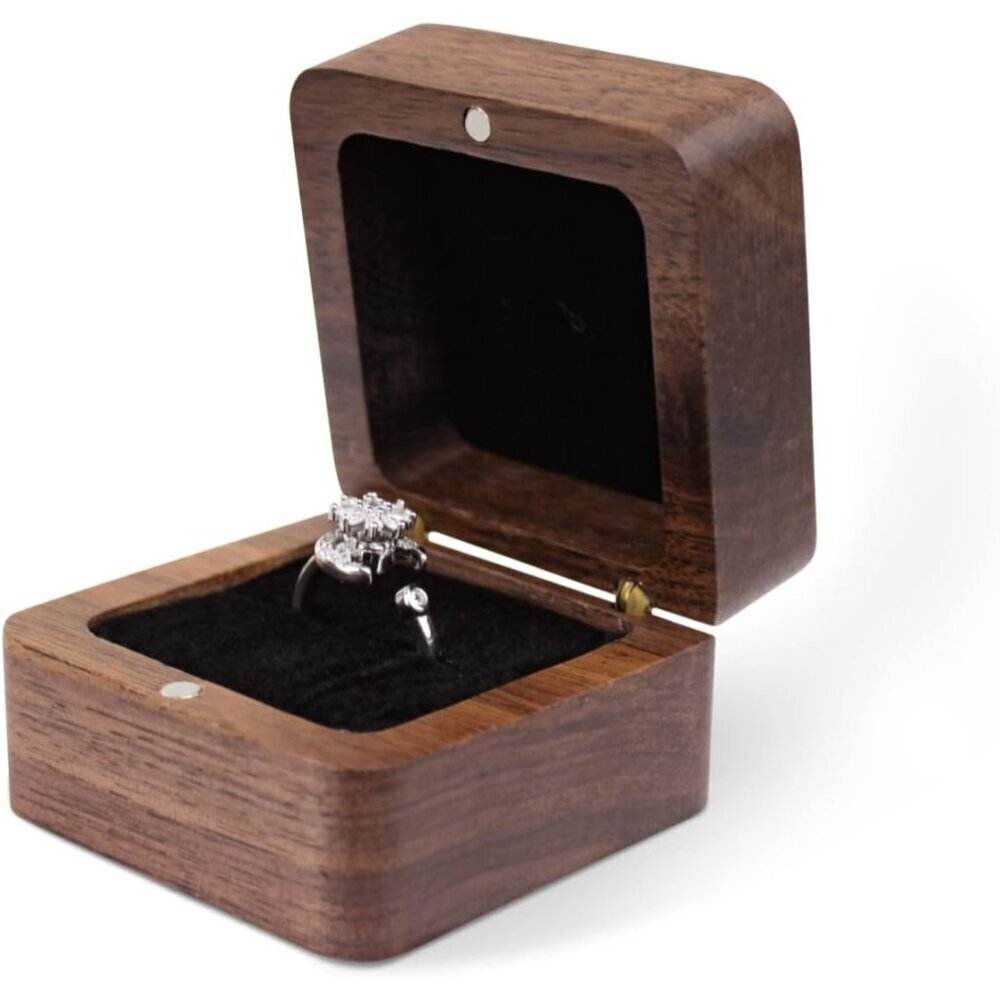 WisePoint Personalized Wooden Ring Box Square Wedding Ring Box for Ring Mini